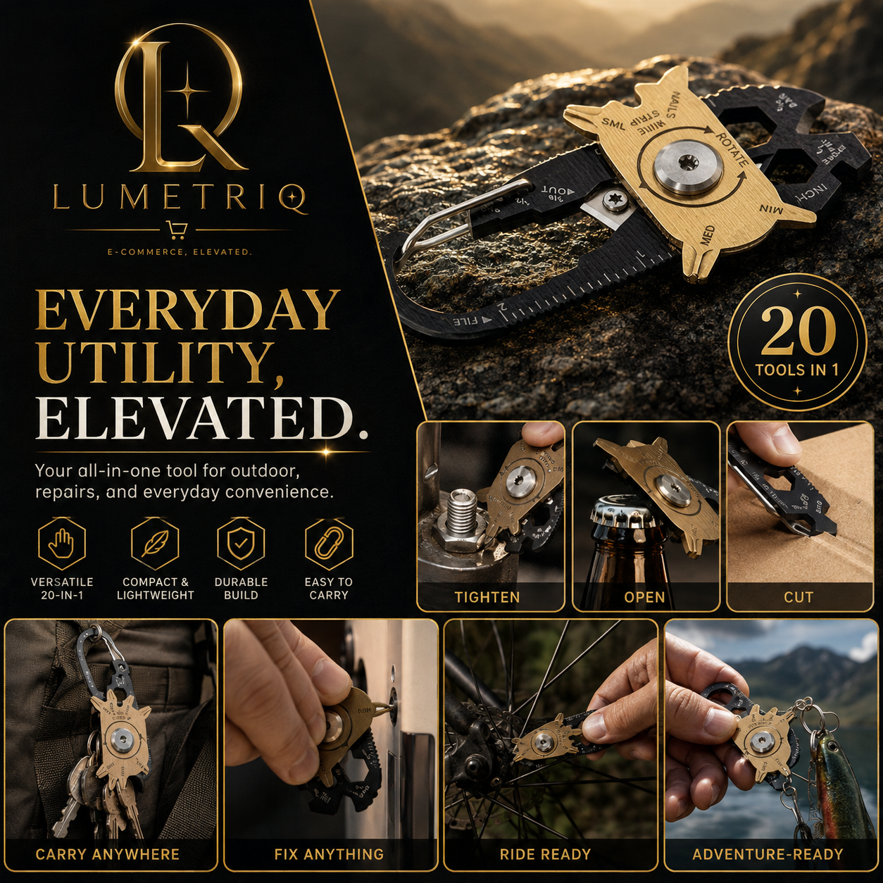 Lumetriq 20-in-1 Carabiner Multi-Tool | Stainless Steel EDC