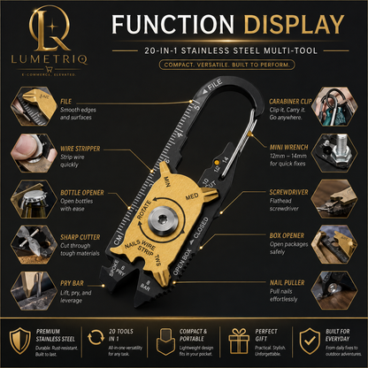 Lumetriq 20-in-1 Carabiner Multi-Tool | Stainless Steel EDC