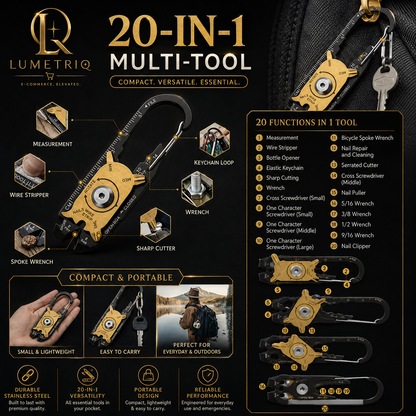 Lumetriq 20-in-1 Carabiner Multi-Tool | Stainless Steel EDC