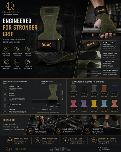 Lumetriq Palm Lifting Weight Grips with Wrist Support