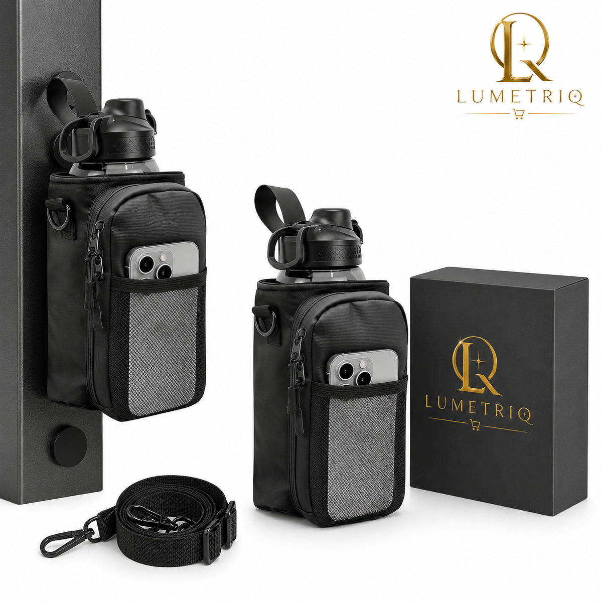 LUMETRIQ Magnetic Gym Bag – Hands-Free Crossbody with Bottle Holder & Phone Pocket