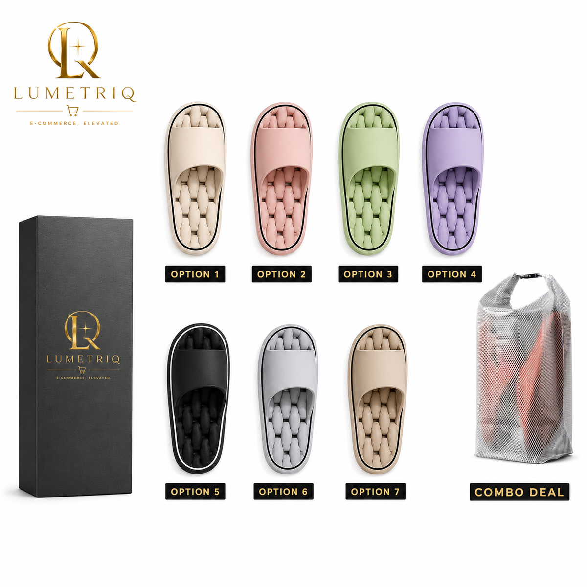 LUMETRIQ EVA Shower Slides and LUMETRIQ shower bag Combo