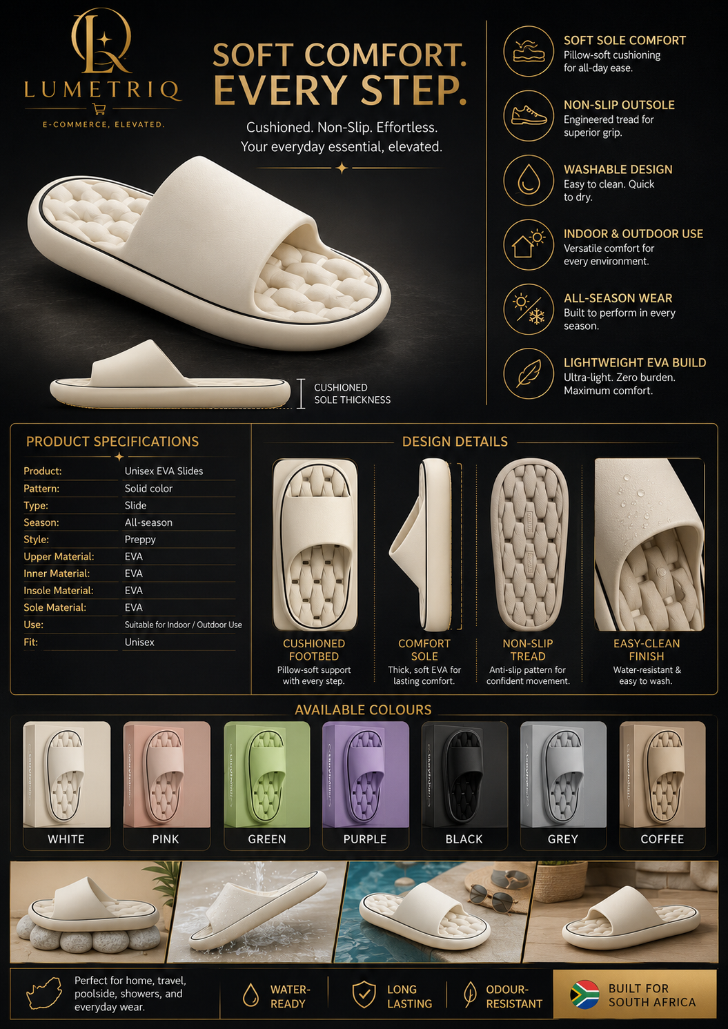 LUMETRIQ EVA Shower Slides and LUMETRIQ shower bag Combo