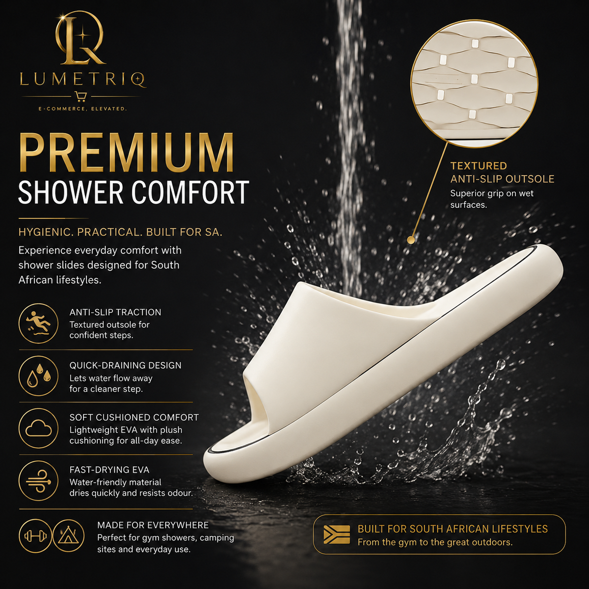 LUMETRIQ EVA Shower Slides and LUMETRIQ shower bag Combo