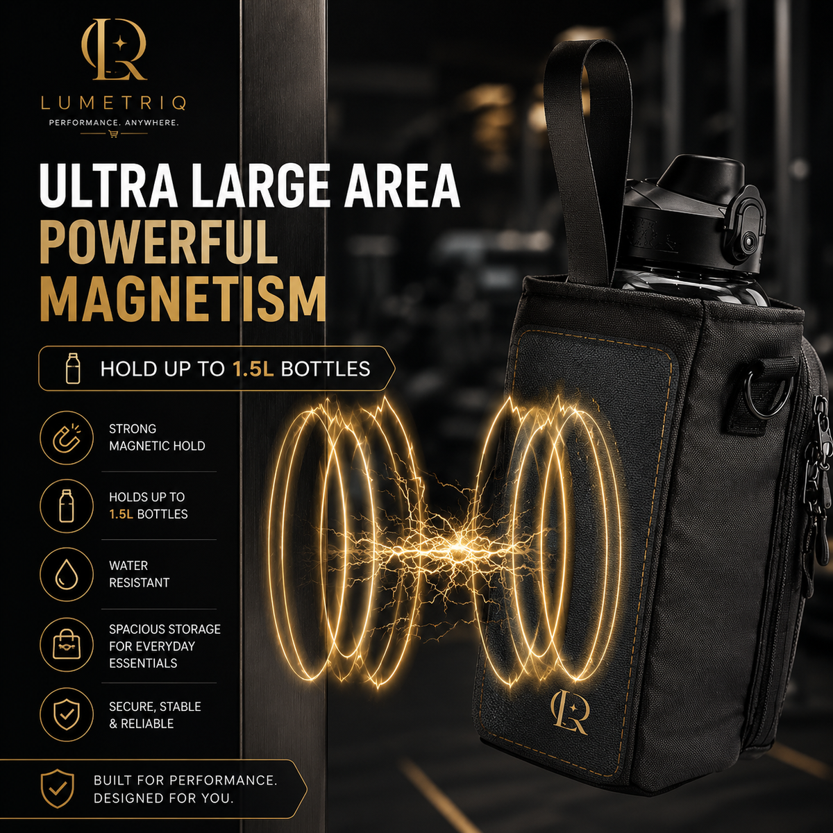 LUMETRIQ Magnetic Gym Bag – Hands-Free Crossbody with Bottle Holder & Phone Pocket