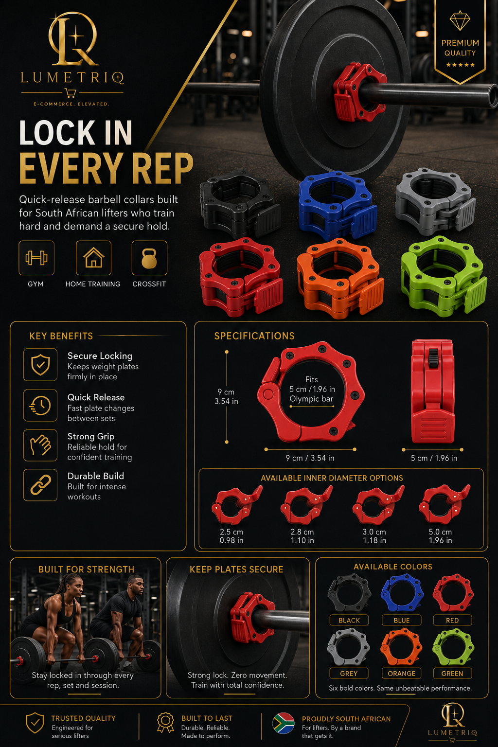 Lumetriq 1 Pair Quick-Release Safety Dumbbell Bar Clips