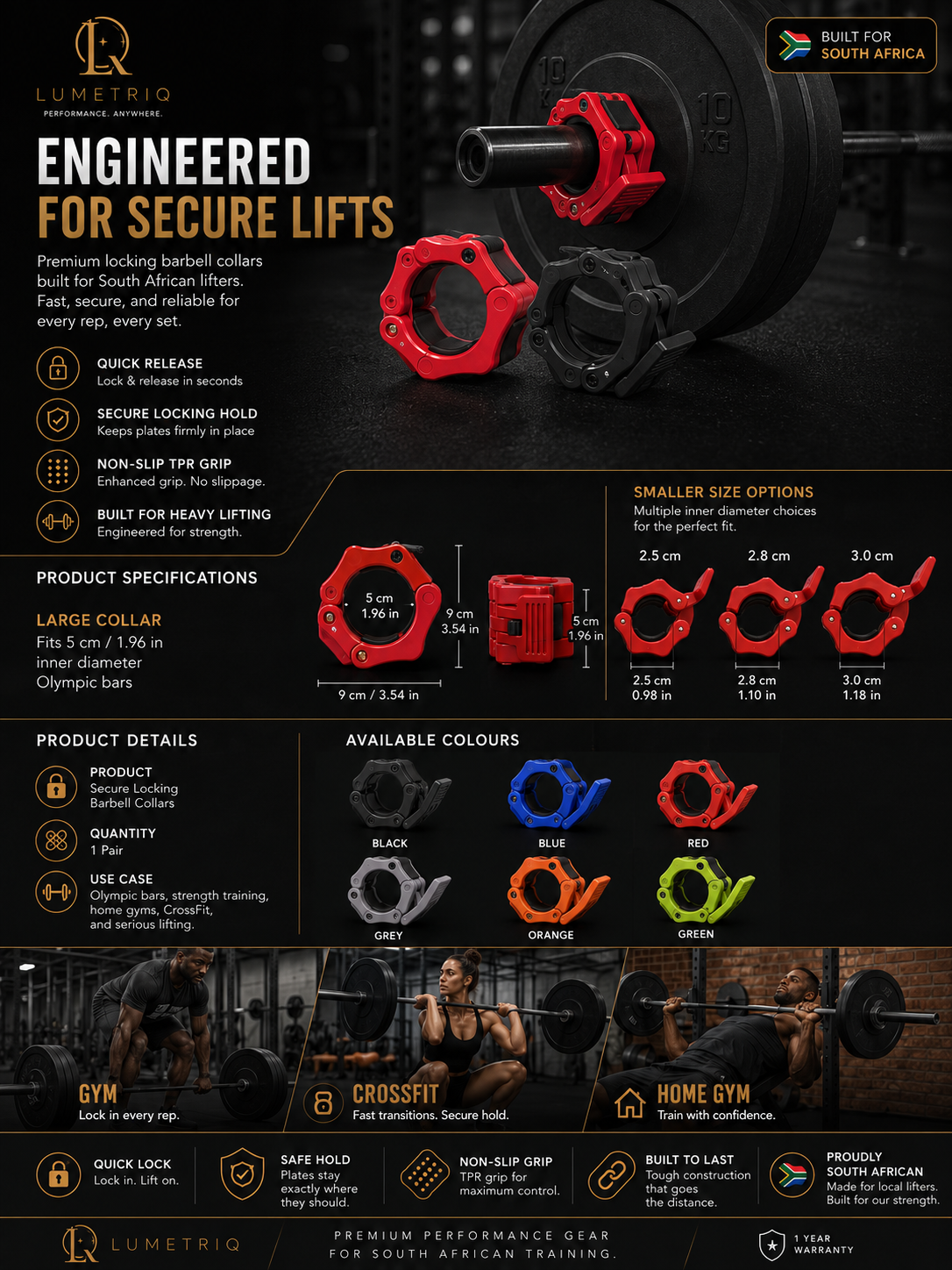 Lumetriq 1 Pair Quick-Release Safety Dumbbell Bar Clips
