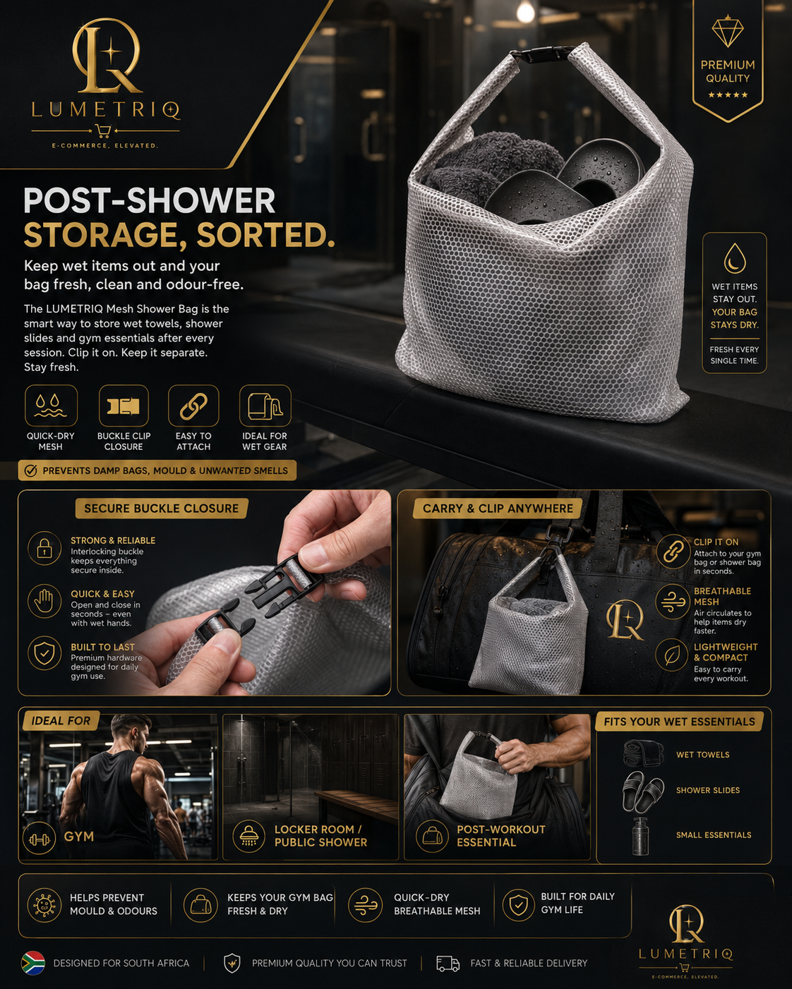 LUMETRIQ EVA Shower Slides and LUMETRIQ shower bag Combo