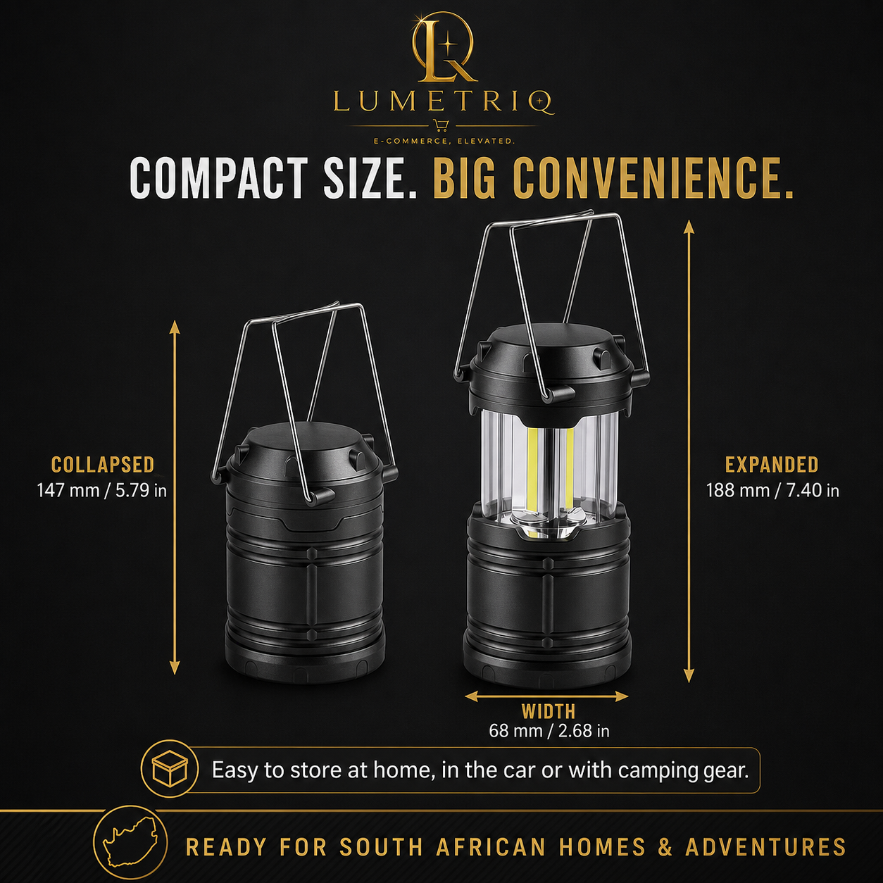 Lumetriq Collapsible Camping Lantern – 360° COB LED, Battery Powered
