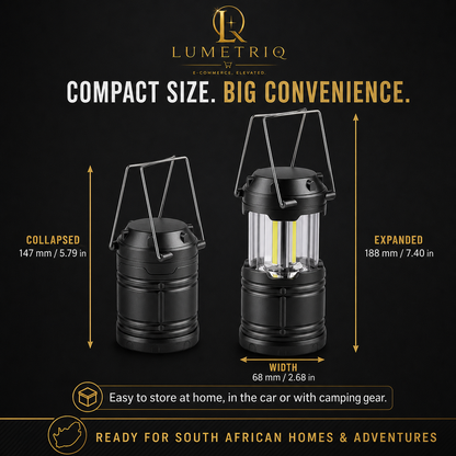 Lumetriq Collapsible Camping Lantern – 360° COB LED, Battery Powered