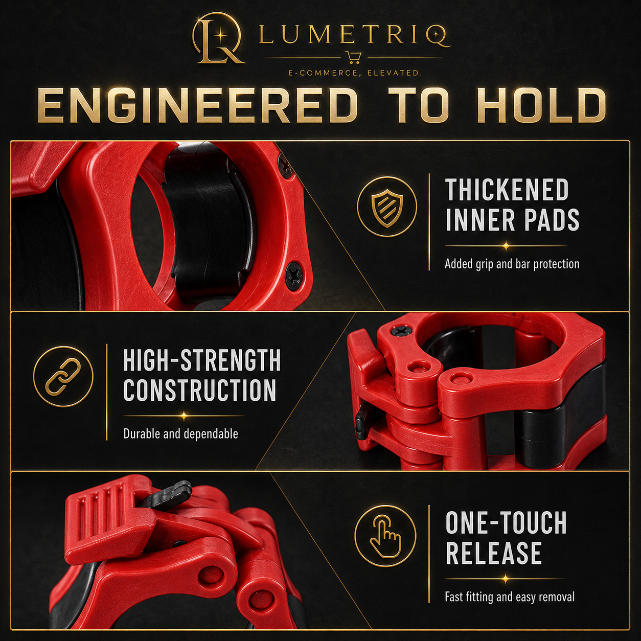 Lumetriq 1 Pair Quick-Release Safety Dumbbell Bar Clips