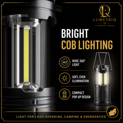 Lumetriq Collapsible Camping Lantern – 360° COB LED, Battery Powered