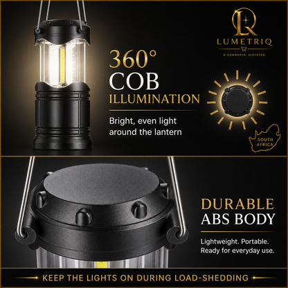 Lumetriq Collapsible Camping Lantern – 360° COB LED, Battery Powered