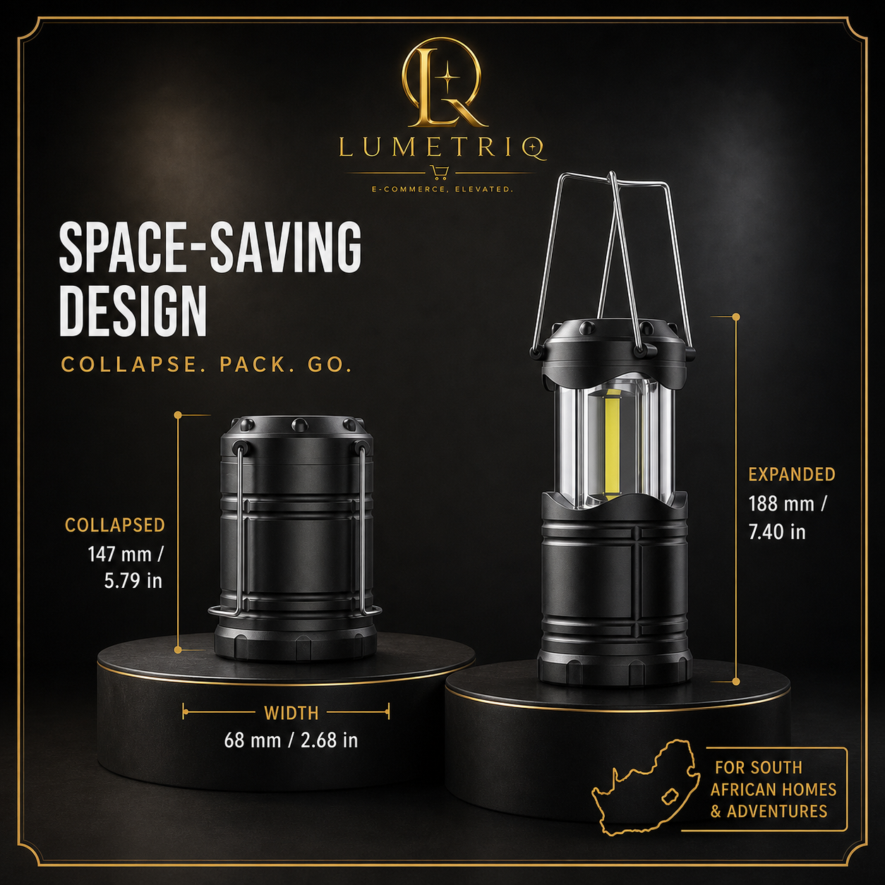Lumetriq Collapsible Camping Lantern – 360° COB LED, Battery Powered