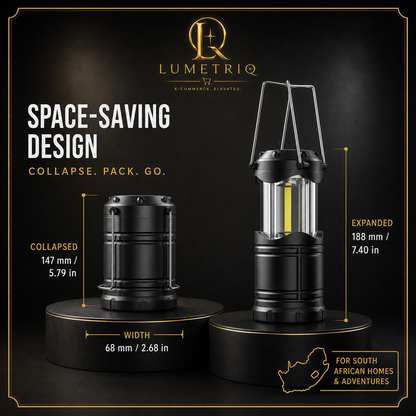 Lumetriq Collapsible Camping Lantern – 360° COB LED, Battery Powered