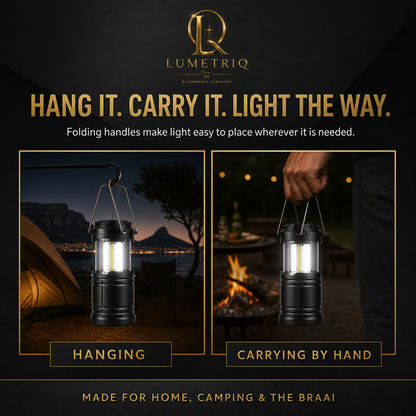 Lumetriq Collapsible Camping Lantern – 360° COB LED, Battery Powered