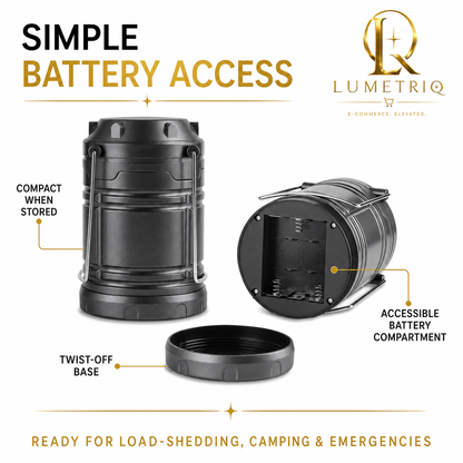 Lumetriq Collapsible Camping Lantern – 360° COB LED, Battery Powered